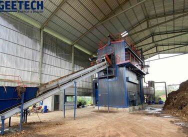 Hệ thống lò hơi tầng sôi 15 tấn/giờ đốt vỏ cây dài (vỏ cây chưa băm)