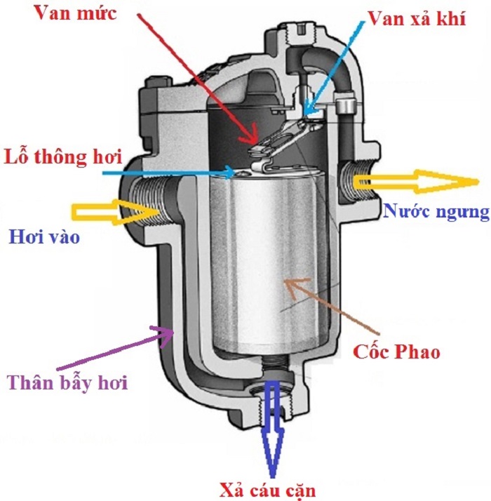 Cấu tạo bẫy hơi gầu đảo